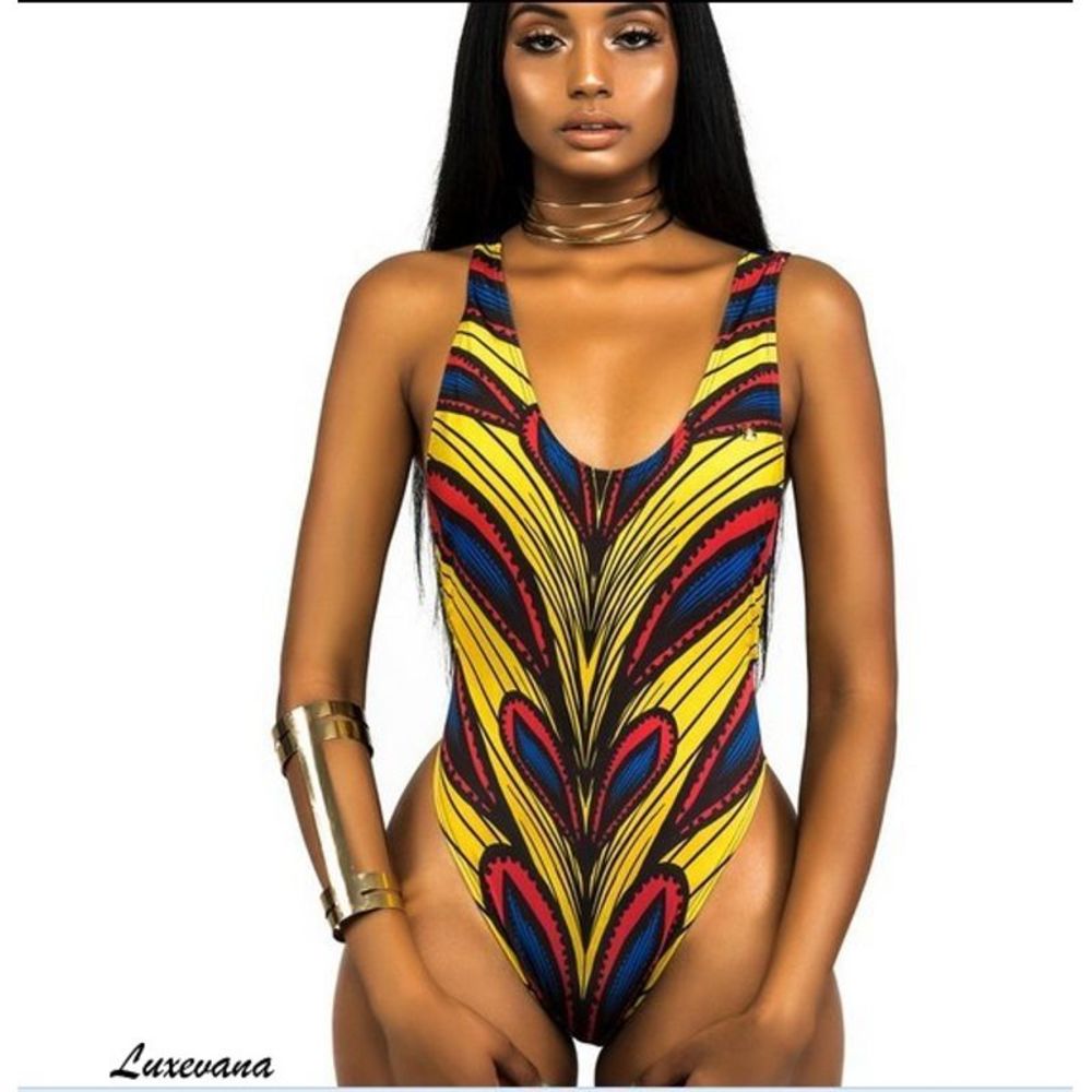African Print Sexy Monokini Cut Out Swimsuit